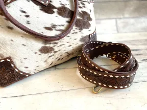 Scalloped Tooled Leather Buckstitch Cowhide Tote