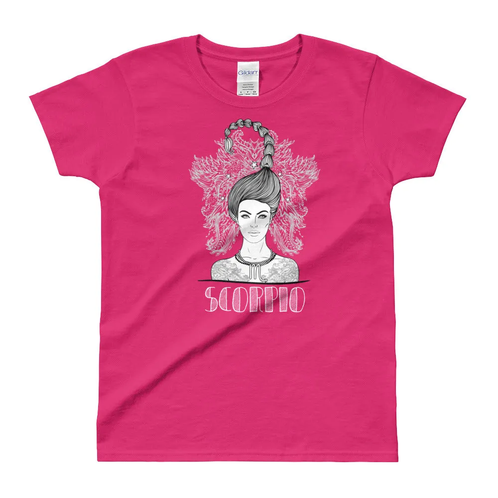 Scorpio T Shirt Zodiac Short Sleeve Round Neck Pink Cotton T-Shirt for Women