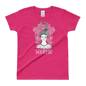 Scorpio T Shirt Zodiac Short Sleeve Round Neck Pink Cotton T-Shirt for Women