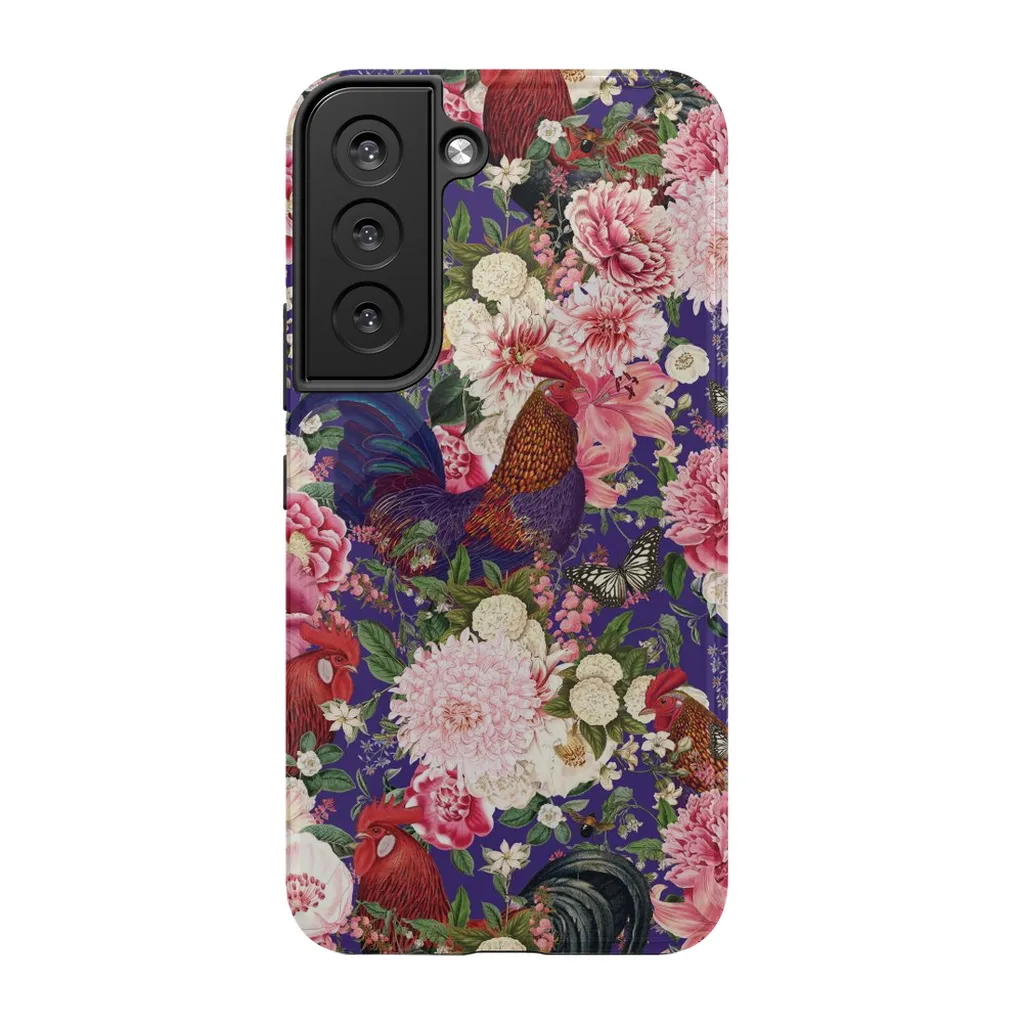 Secret Chicken Garden Indigo Roosters Phone Case