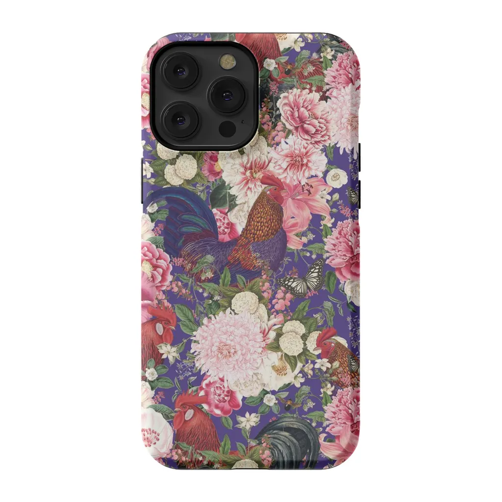 Secret Chicken Garden Indigo Roosters Phone Case