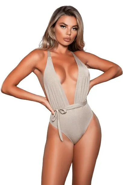 Sexy Zara Lurex Criss Cross Strap Plunge Swimsuit