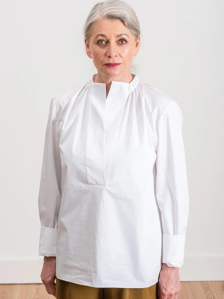 shirred split neck top