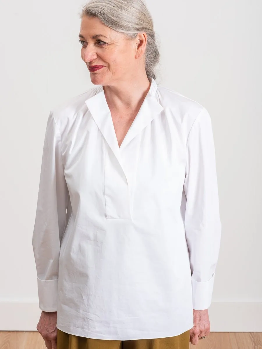 shirred split neck top