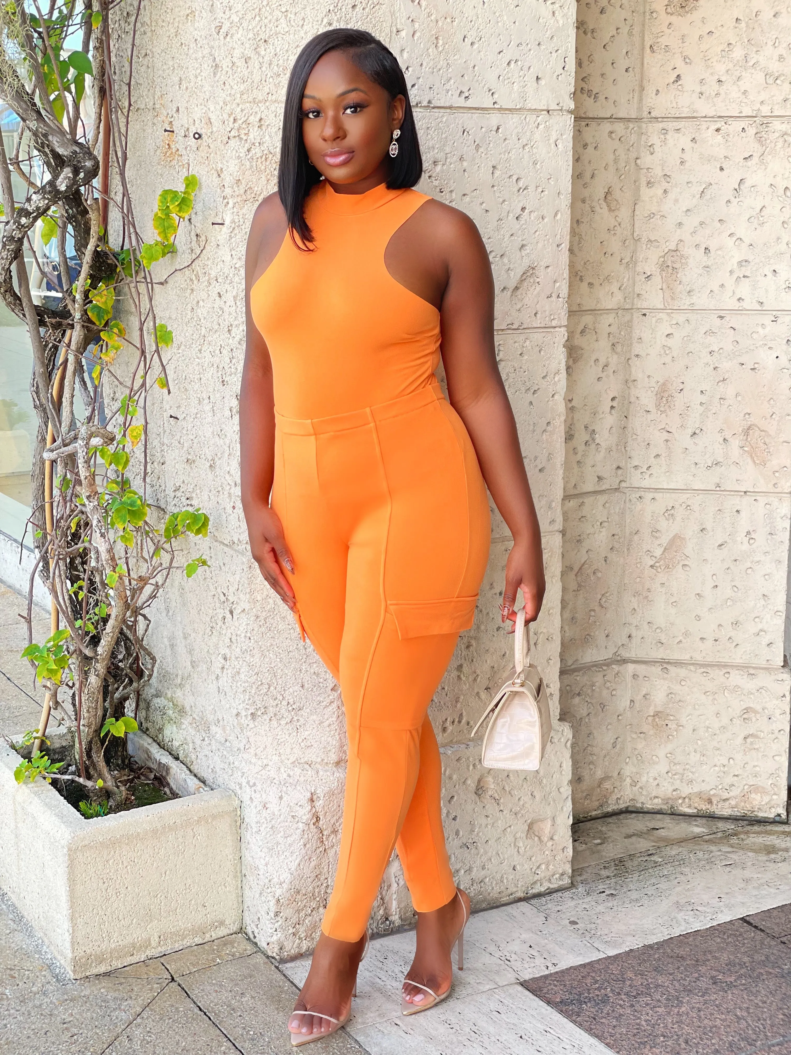 SHOW OFF JERSEY PANTS SET (ORANGE) (FINAL SALE)