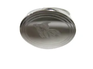 Silver Toned Etched Oval Large Tropical Fish Adjustable Size Fashion Ring