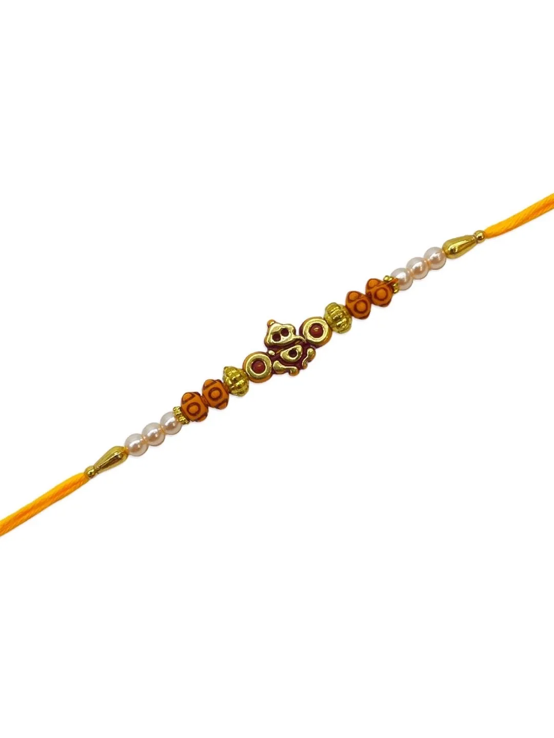 Simple Ganesha God Pearl Rakhi With Beads Orange Thread Rakhi Raksha Bandhan
