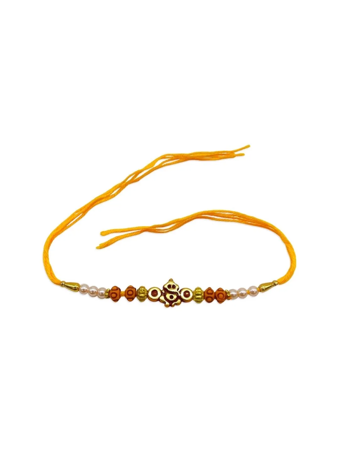Simple Ganesha God Pearl Rakhi With Beads Orange Thread Rakhi Raksha Bandhan