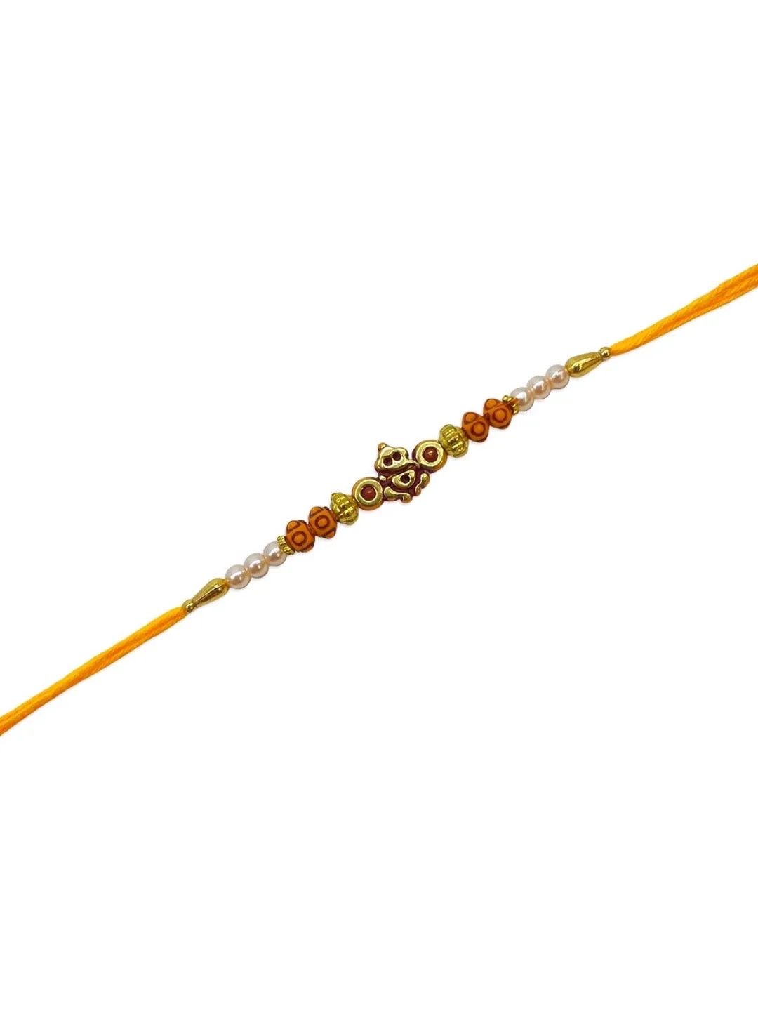Simple Ganesha God Pearl Rakhi With Beads Orange Thread Rakhi Raksha Bandhan