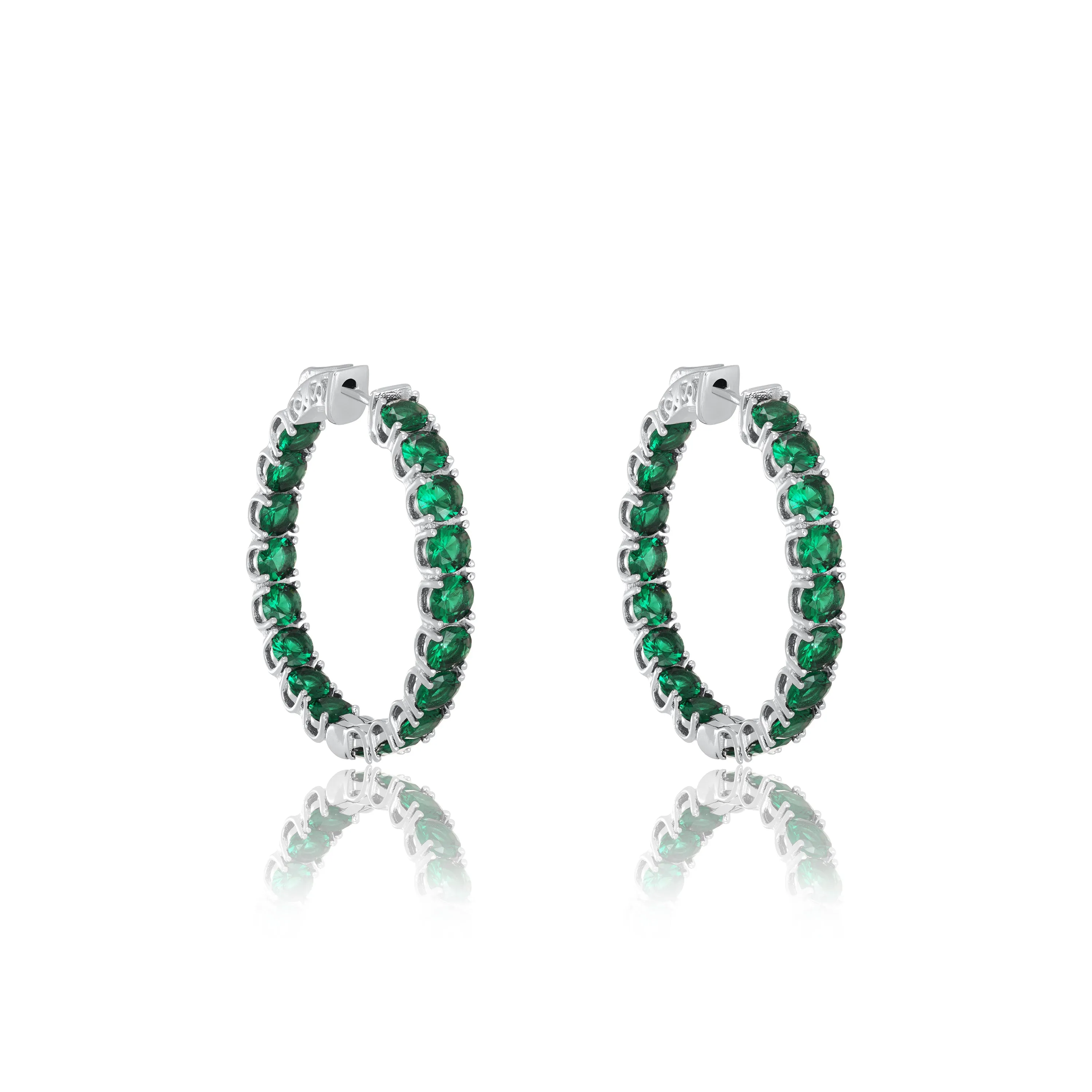 Simple Inside-Out Hoop Earrings - Silver Green - Medium