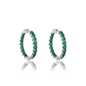 Simple Inside-Out Hoop Earrings - Silver Green - Medium