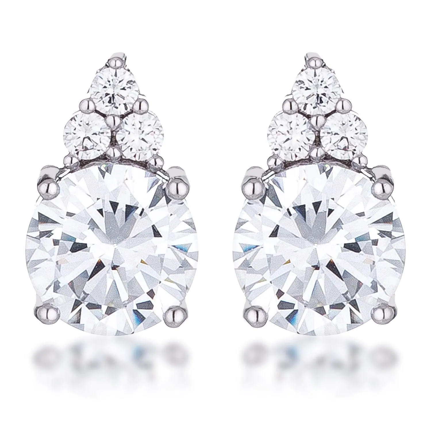 Simple Rhodium Plated 9mm Clear CZ Stud Earring