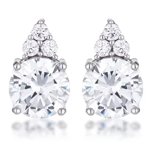 Simple Rhodium Plated 9mm Clear CZ Stud Earring