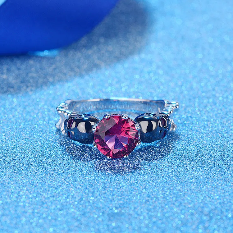 Skull Ring Black Gold Filled Rhodium Plated Red Zircon Wedding Ring