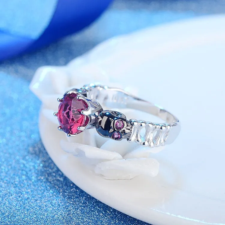 Skull Ring Black Gold Filled Rhodium Plated Red Zircon Wedding Ring