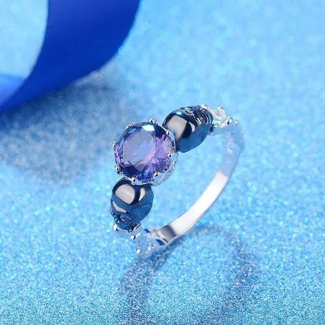 Skull Ring Black Gold Filled Rhodium Plated Red Zircon Wedding Ring