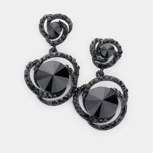 Small Black Round Stone Accented Pageant Earrings | Interview Earrings | 535199
