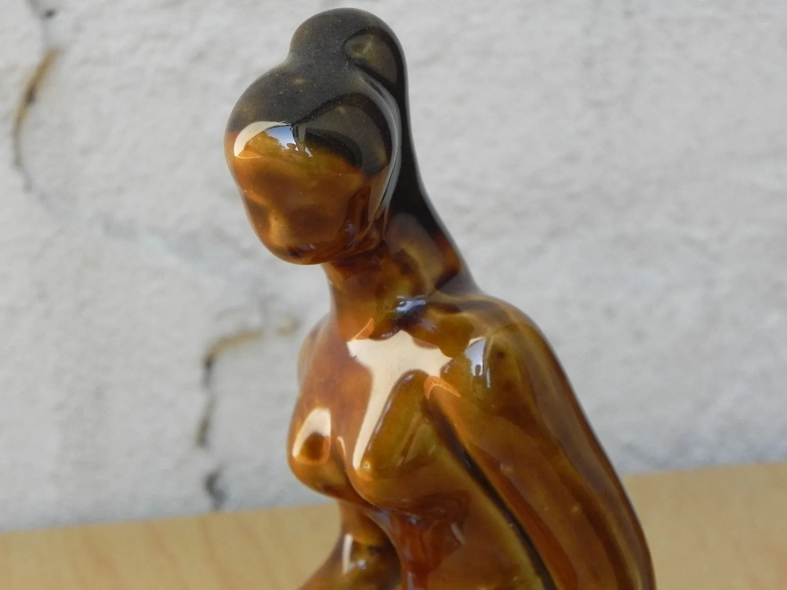 Small Ceramic Glazed Brown Stoneware Female Nude