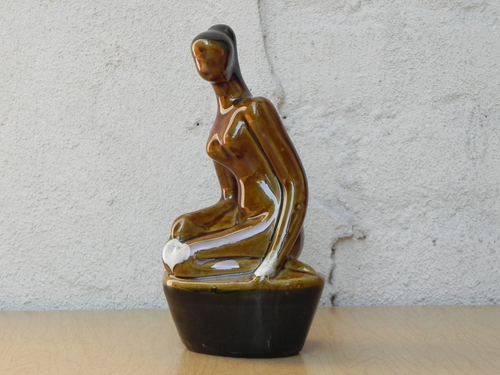 Small Ceramic Glazed Brown Stoneware Female Nude