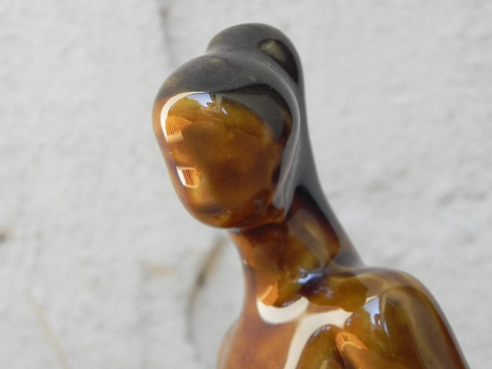 Small Ceramic Glazed Brown Stoneware Female Nude