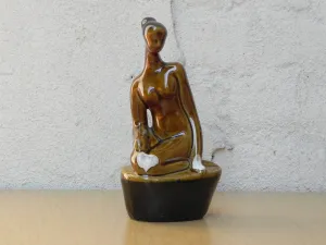 Small Ceramic Glazed Brown Stoneware Female Nude