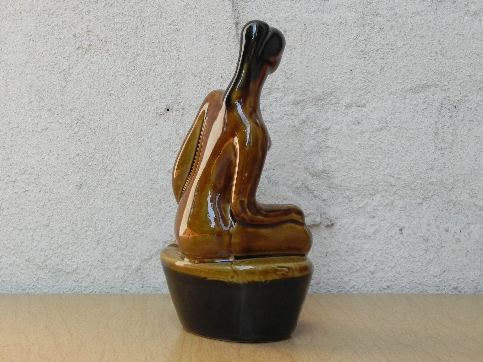 Small Ceramic Glazed Brown Stoneware Female Nude