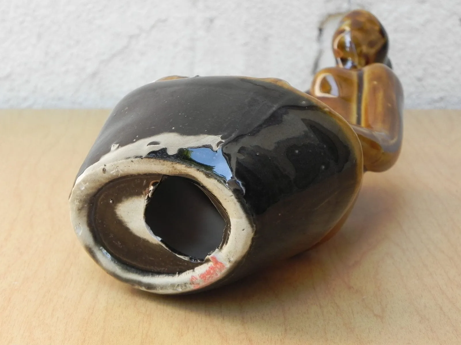 Small Ceramic Glazed Brown Stoneware Female Nude
