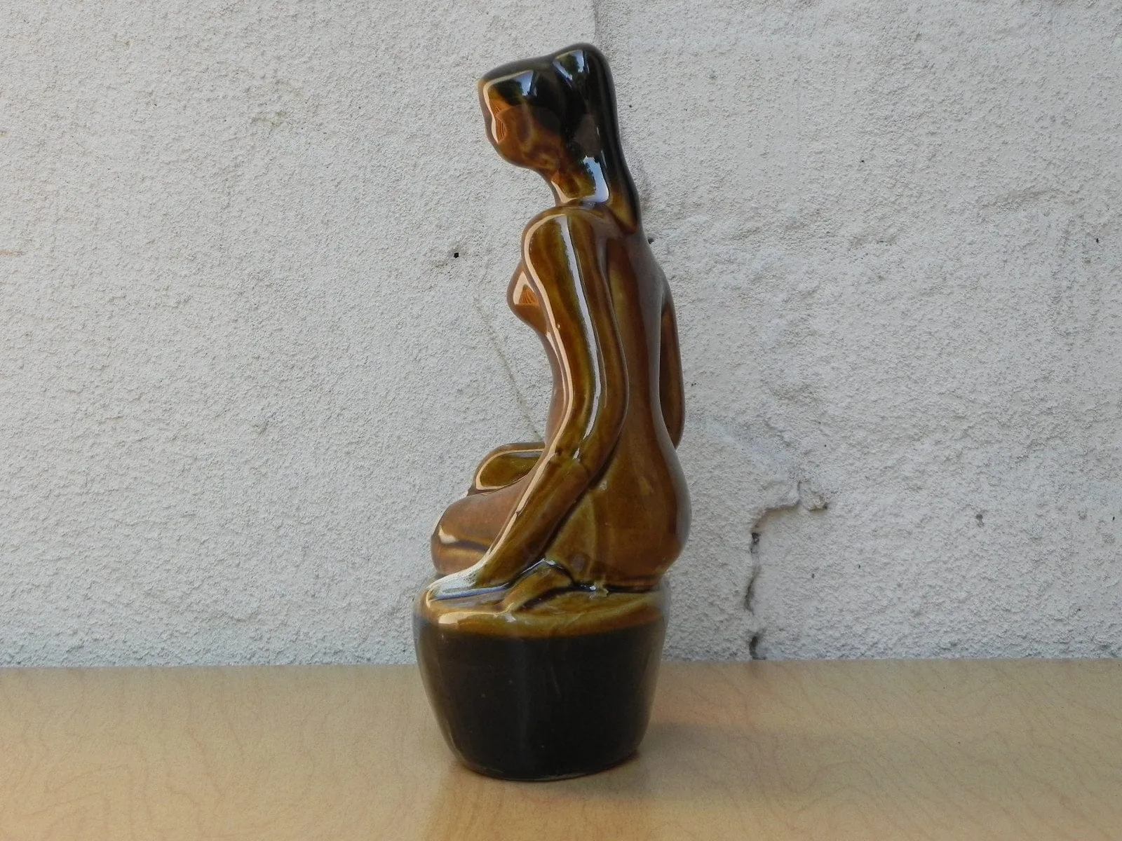 Small Ceramic Glazed Brown Stoneware Female Nude