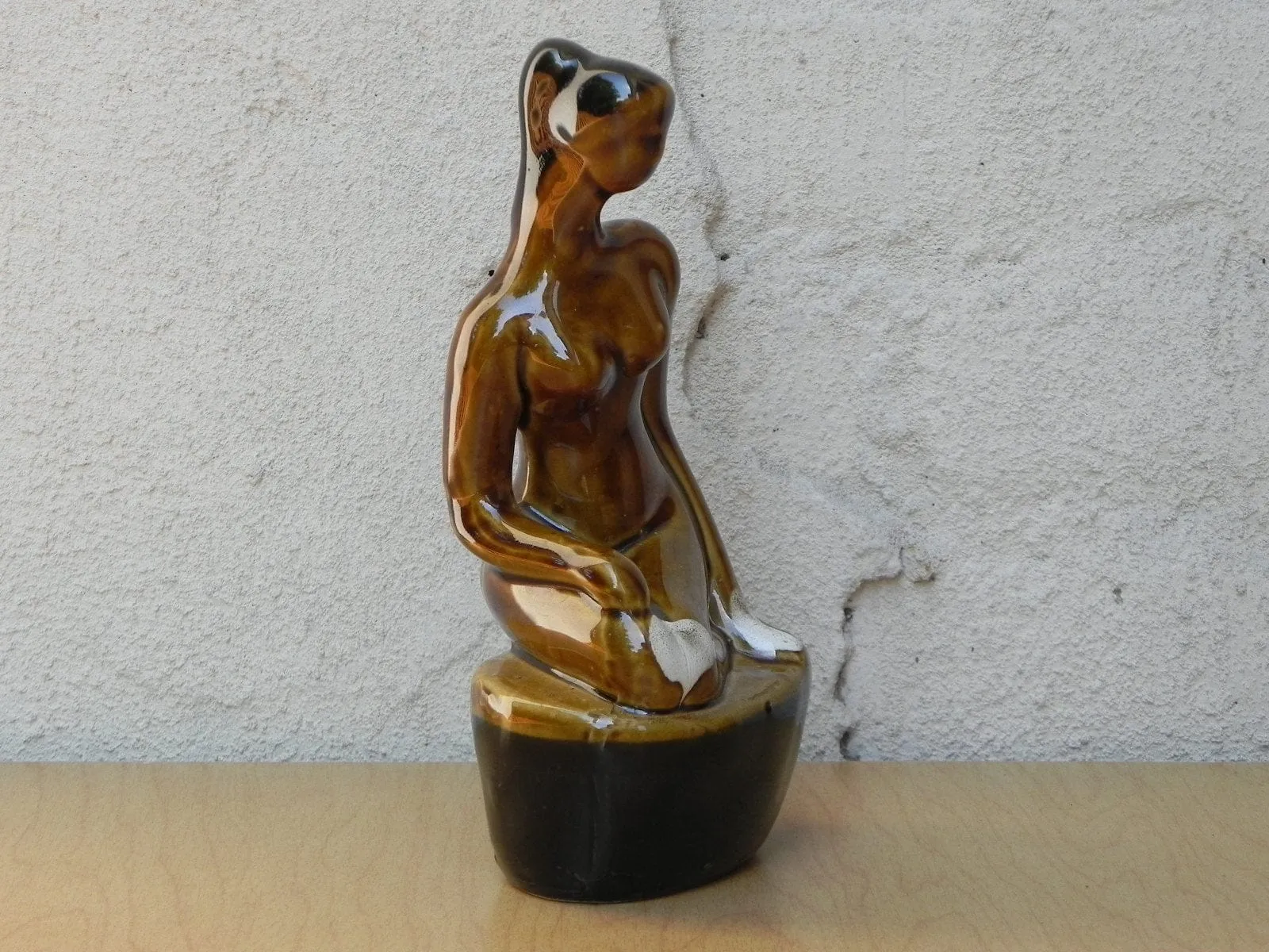 Small Ceramic Glazed Brown Stoneware Female Nude