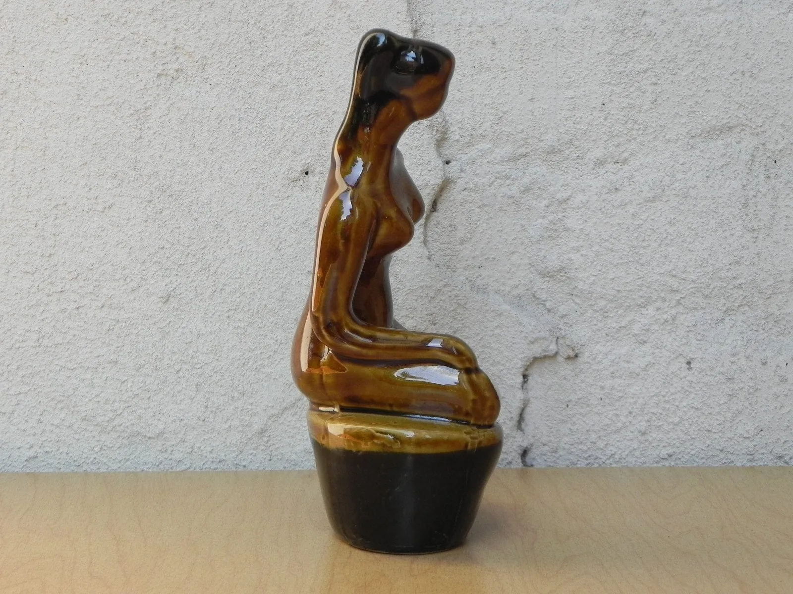 Small Ceramic Glazed Brown Stoneware Female Nude