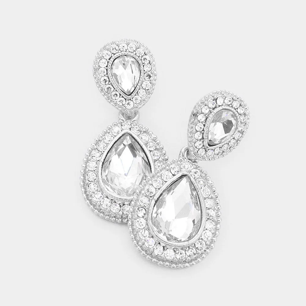 Small Clear Teardrop Crystal Rhinestone Earrings | 463935