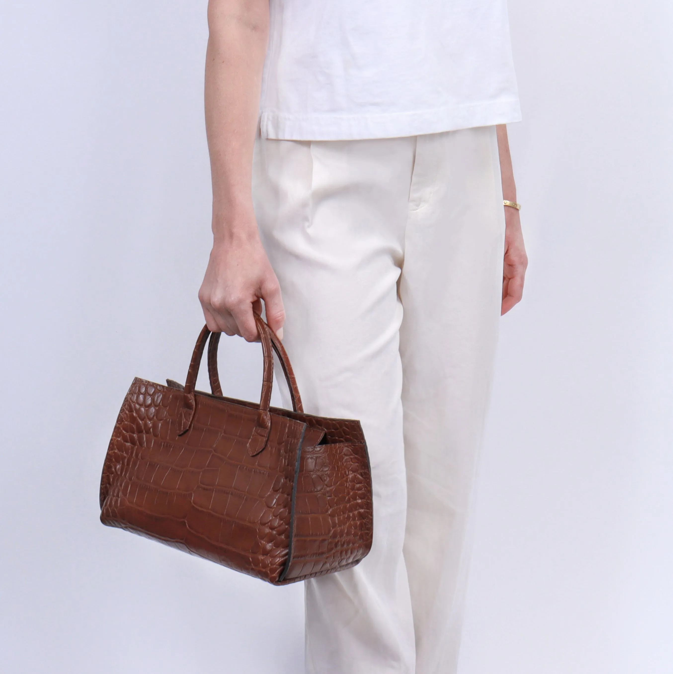 SMALL DAY BAG PLATINUM STONE EMBOSSED CROC