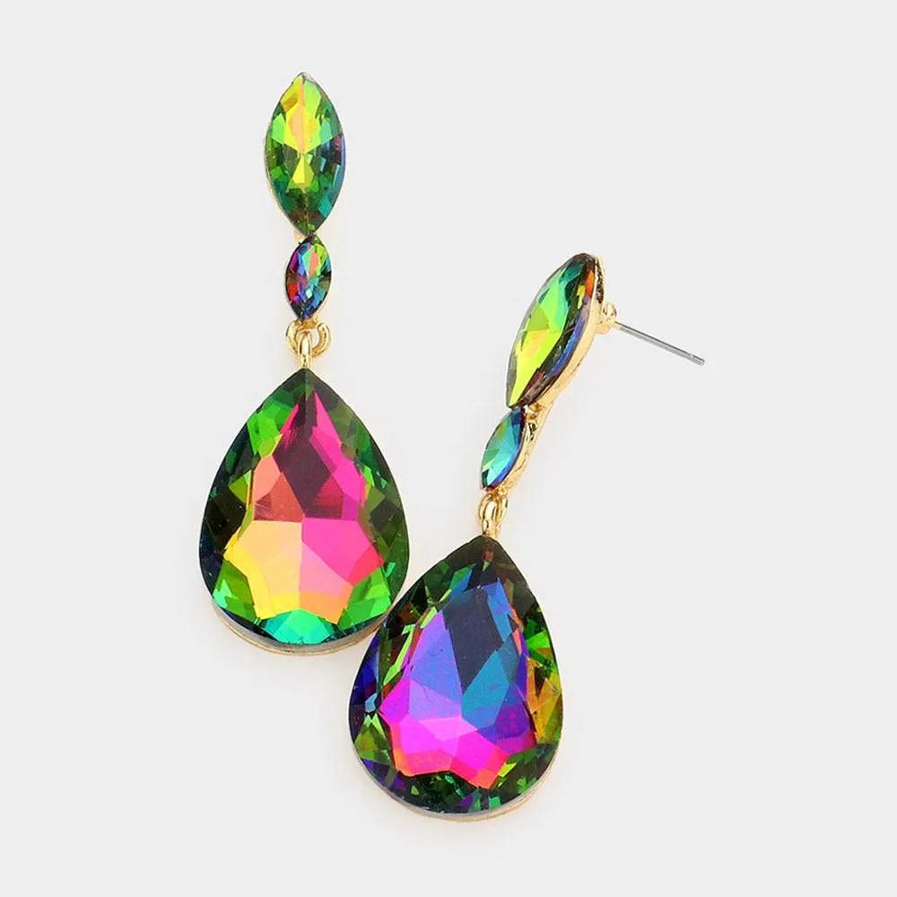 Small Double Multi-Color Crystal Teardrop Earrings  | 577726