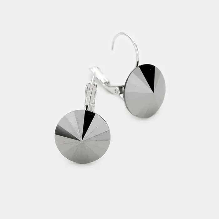 Small Hematite Genuine Austrian Crystal Drop Earrings | 0.4" x 0.8" | 373318
