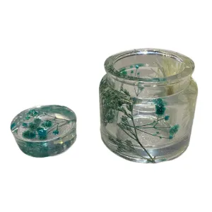 Small Jar with Blue Green & White Flowers