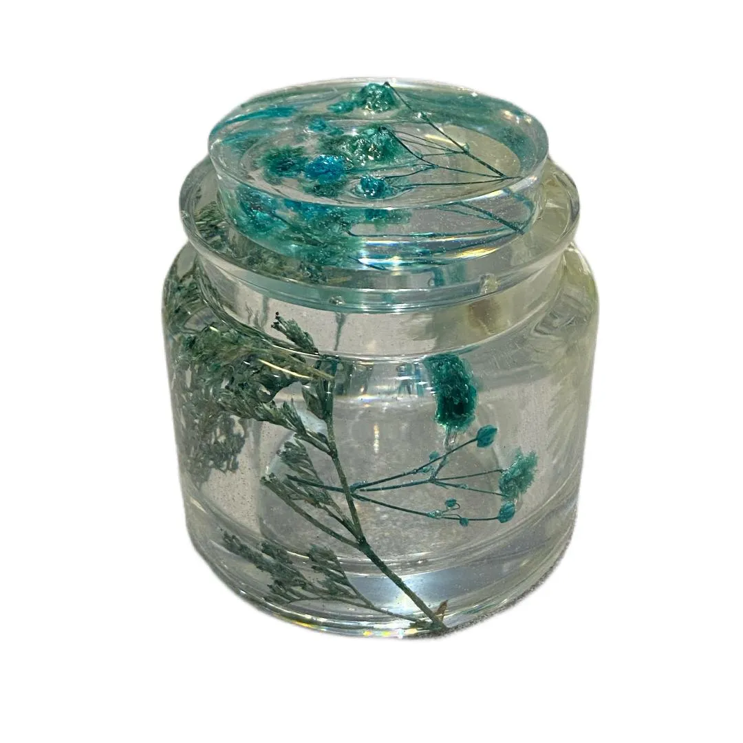 Small Jar with Blue Green & White Flowers