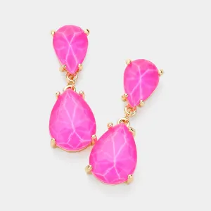 Small Neon Fuchsia Double Teardrop Dangle Pageant Earrings  | Interview Earrings | 620961