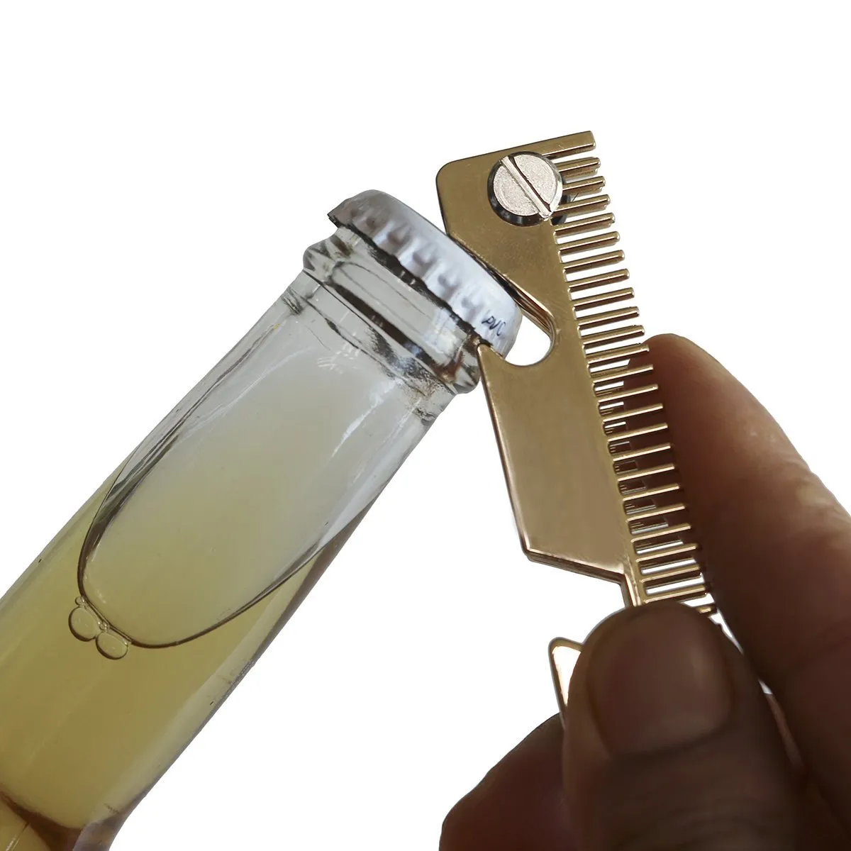 Smart Compact Key Holder Keychain with Built-in Tools - Bottle Opener/Phone Stand - Gold Frame Plus Anti Loosening Washer - Great Present(Hair Comb)