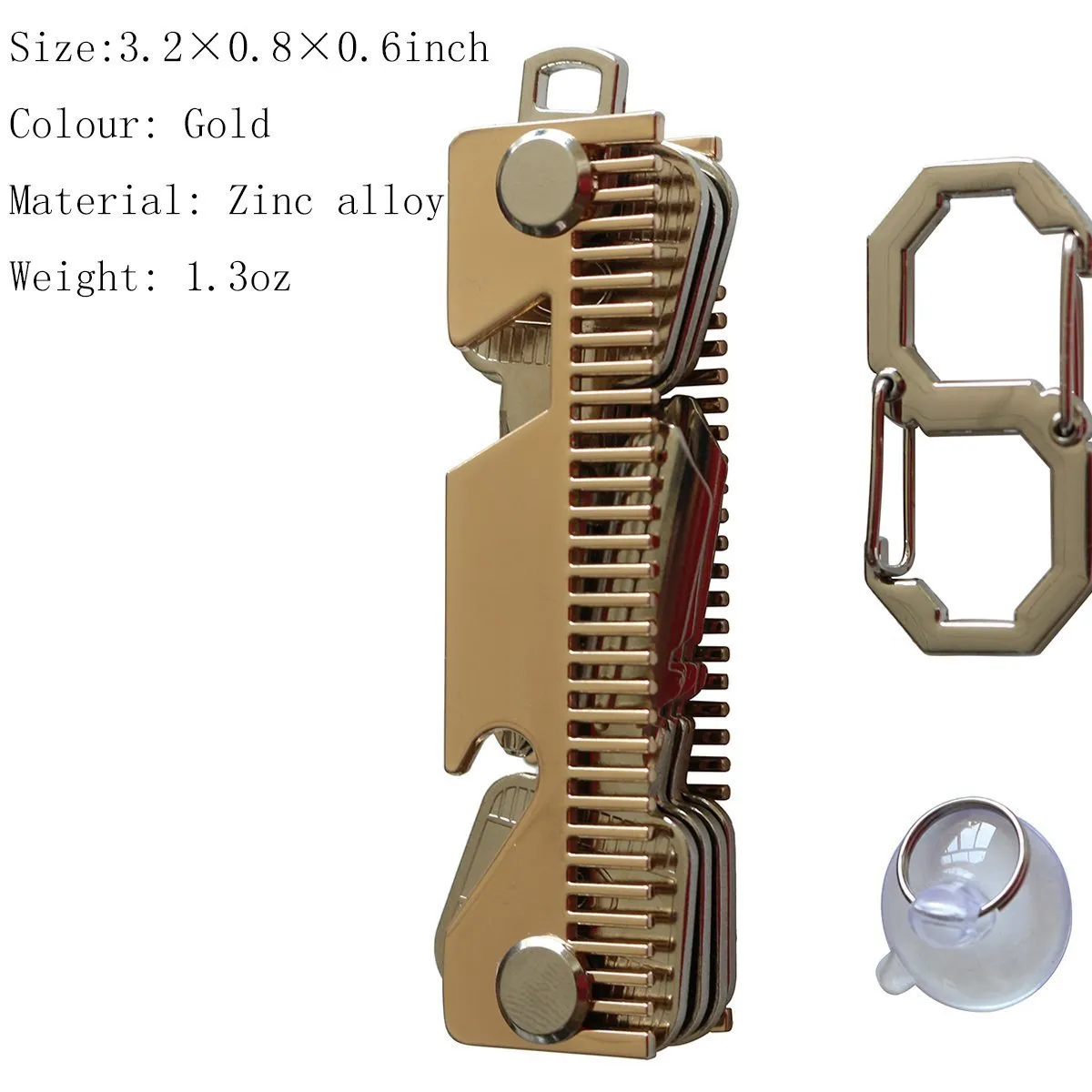 Smart Compact Key Holder Keychain with Built-in Tools - Bottle Opener/Phone Stand - Gold Frame Plus Anti Loosening Washer - Great Present(Hair Comb)