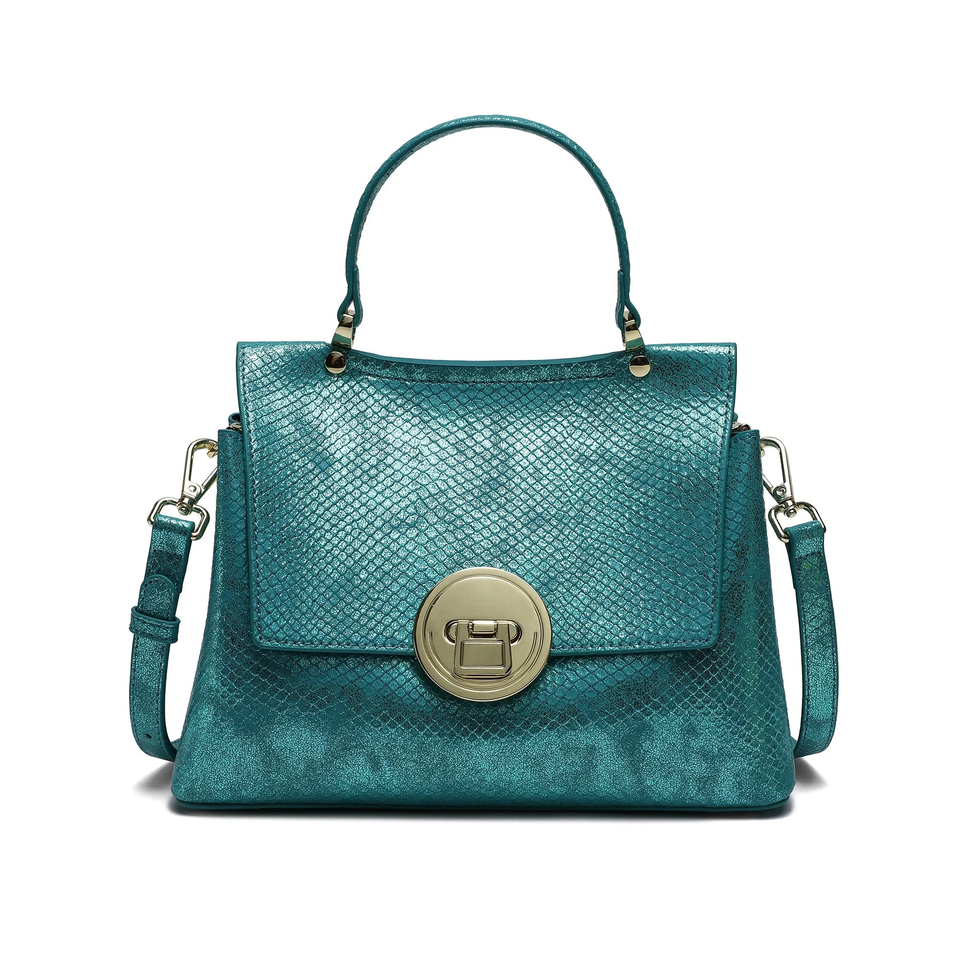 Snake Printed Leather Satchel Bag