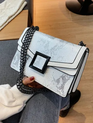Snakeskin Embossed Square Bag Small Flap Chain Strap