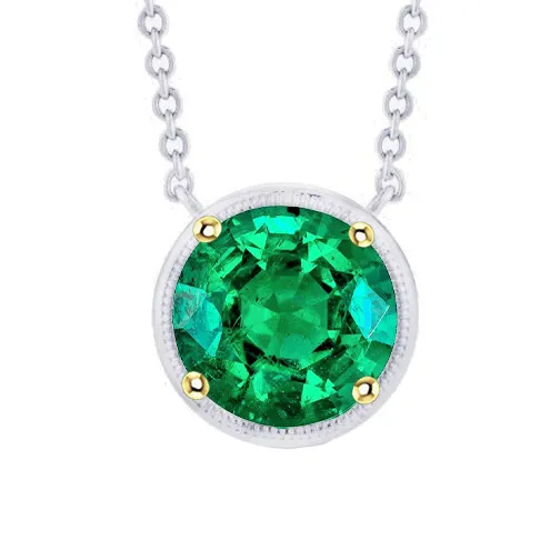 Solitaire Ladies Pendant Simple Green Emerald Necklace