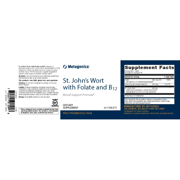 St. John's Wort with Folate and B12 <br>Mood Support Formula*