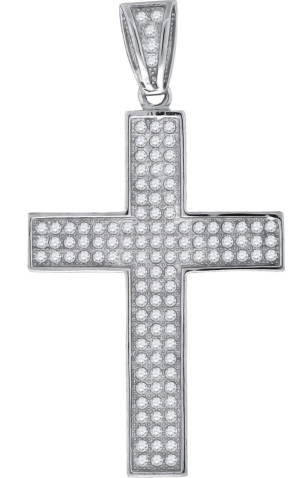 Sterling Silver Wo Round Cubic Zirconia CZ Cross Religious Pendant