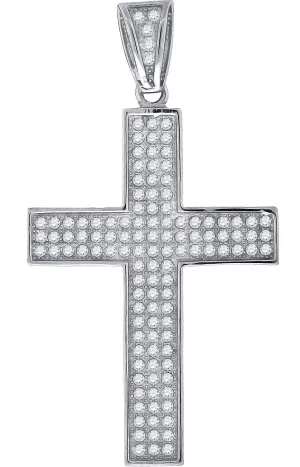 Sterling Silver Wo Round Cubic Zirconia CZ Cross Religious Pendant
