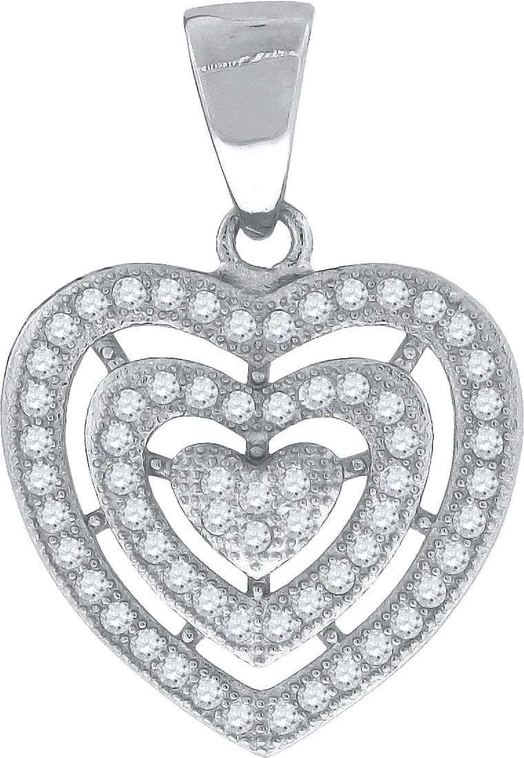Sterling Silver Womens Round Cubic Zirconia CZ Three Heart Fashion Pendant