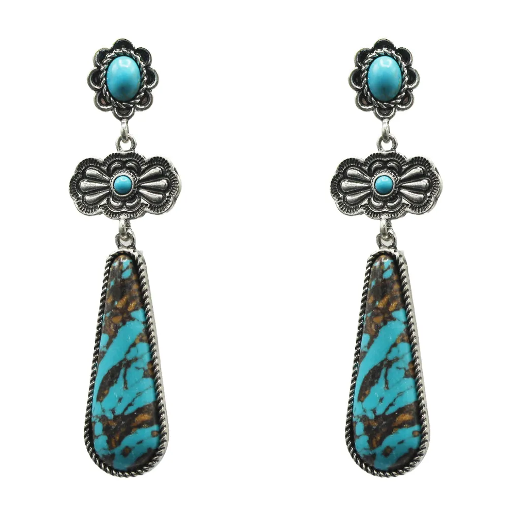 Stone Post Bowtie Teardrop Fashion Earrings - Turquoise