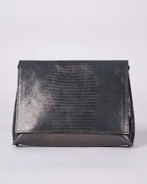strappy foldover - metal embossed lizard