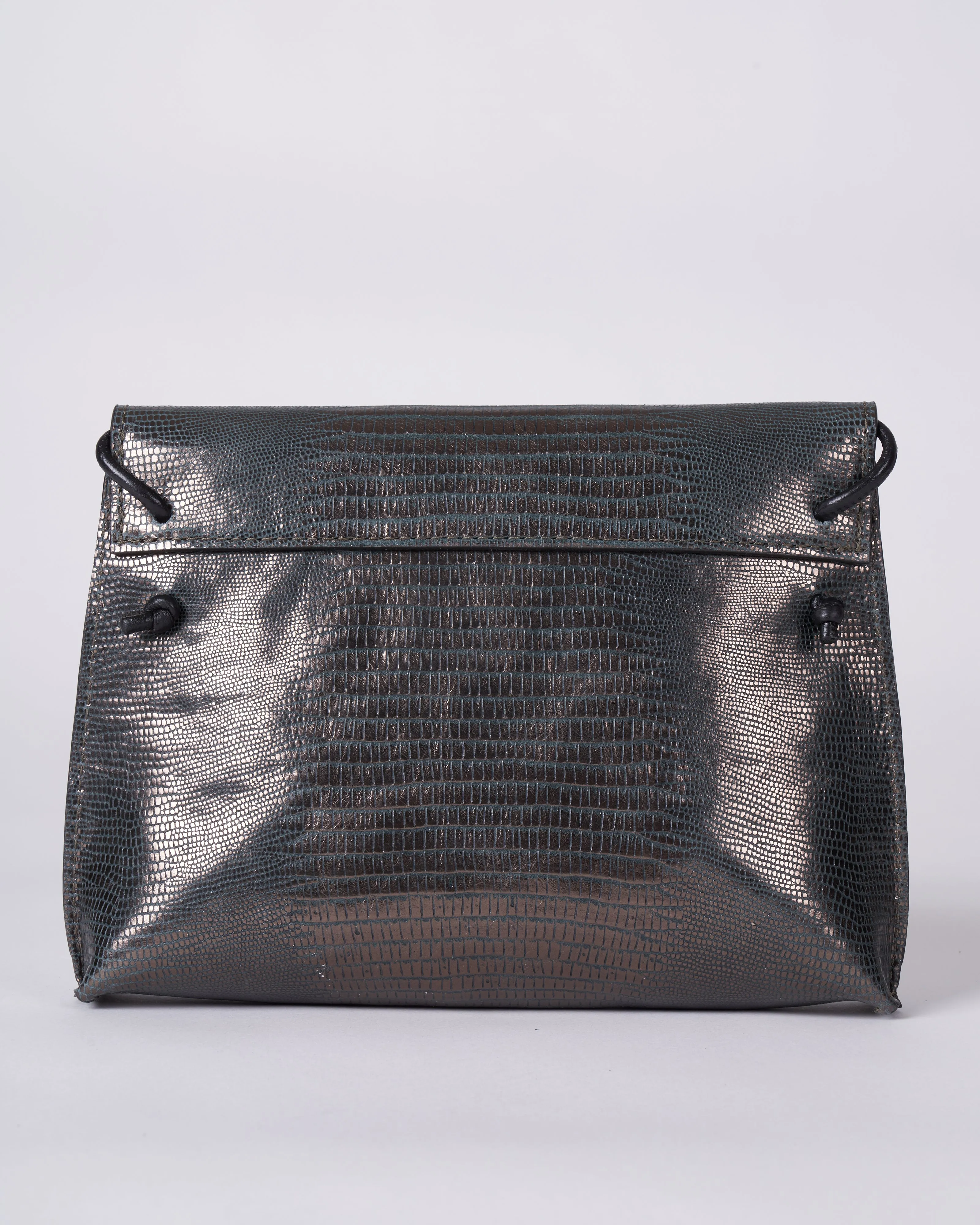 strappy foldover - metal embossed lizard