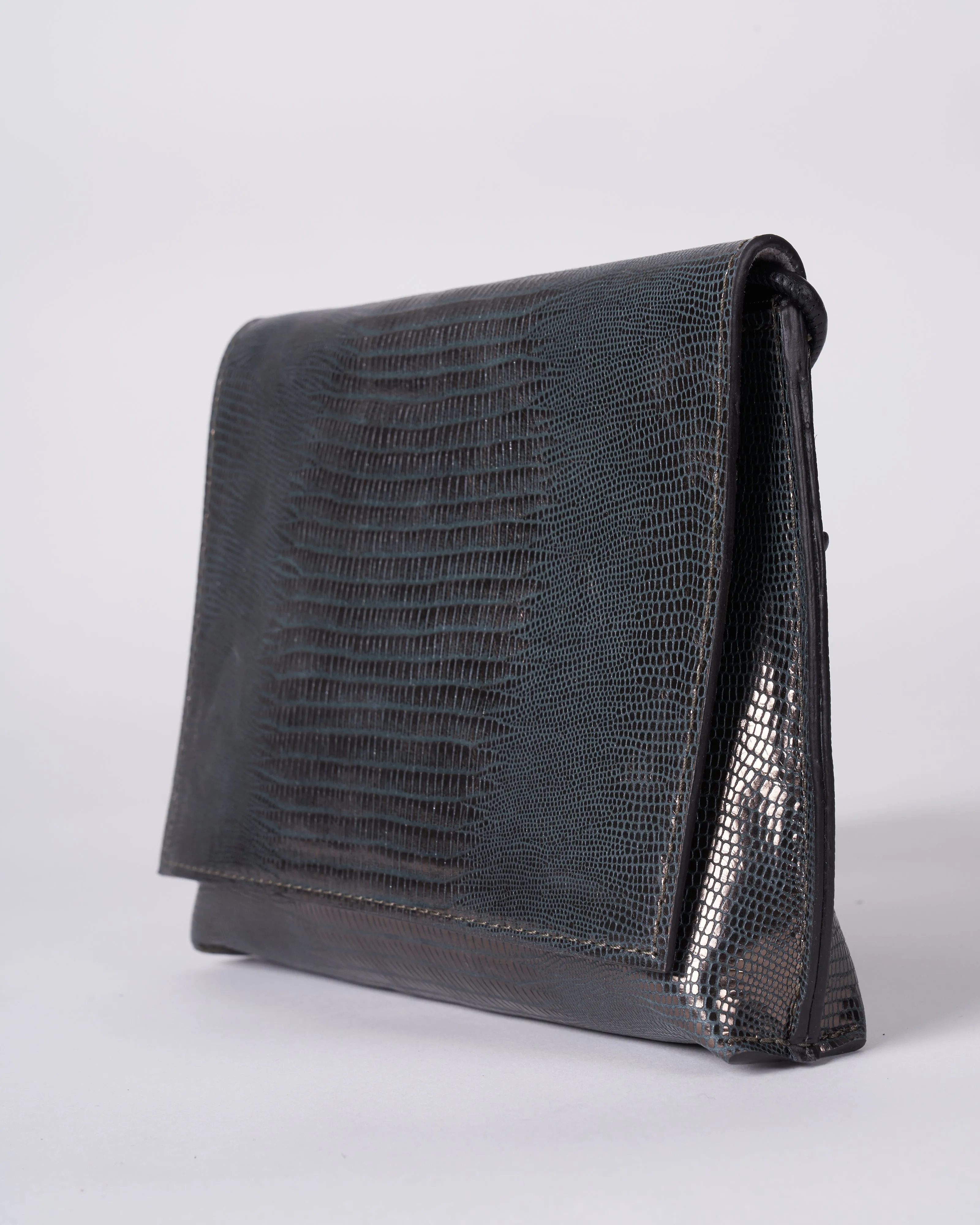 strappy foldover - metal embossed lizard